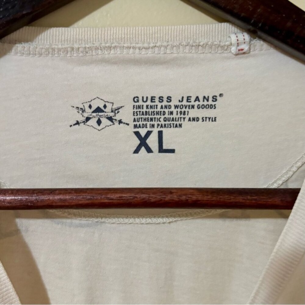 Guess| Men’s Y2K Honore Coat of Arms Cream Long Sleeve Knit Shirt Sz XL - Picture 5 of 5